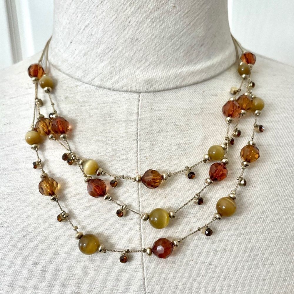 Brown beaded multi strand statement necklace